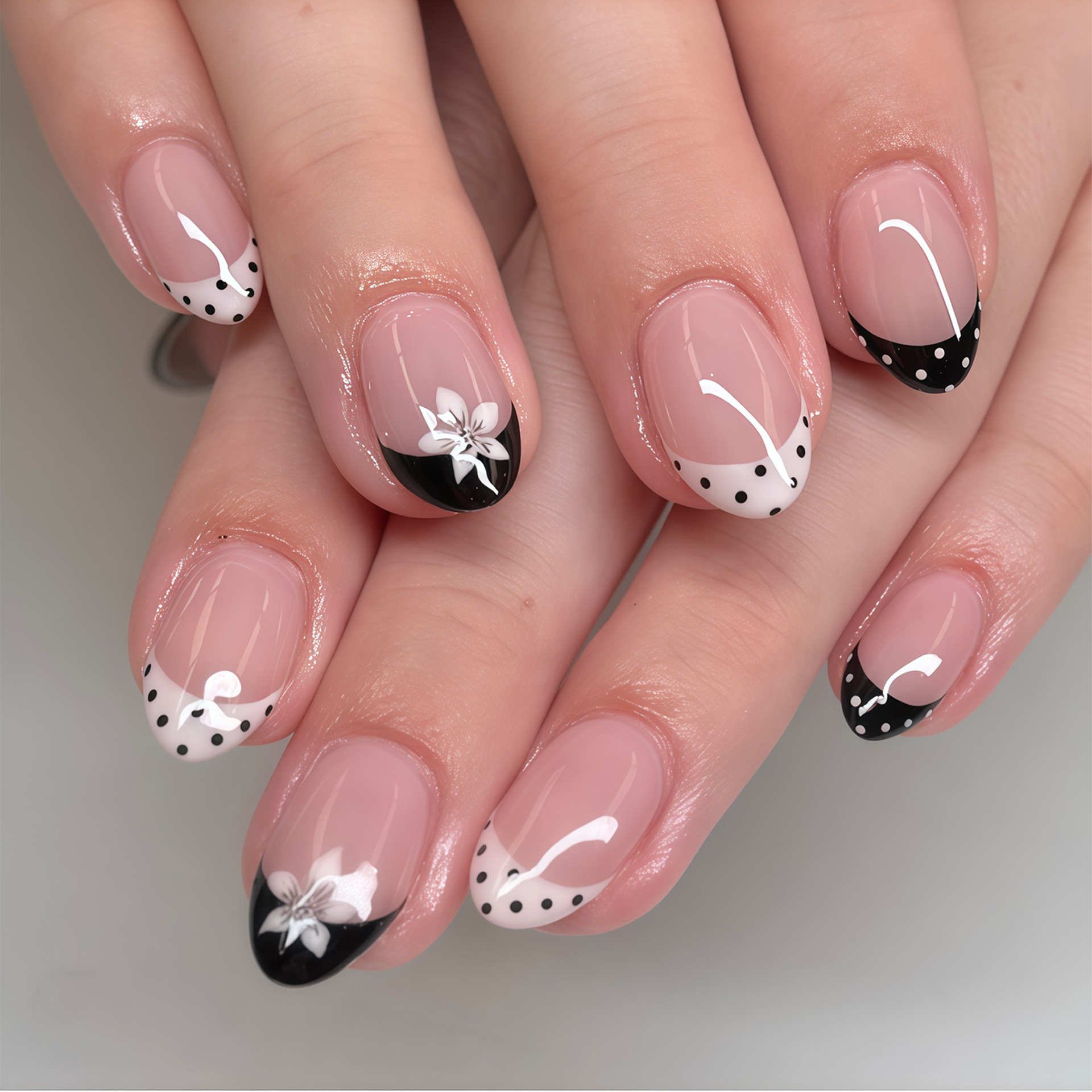 Nail Art Flower - 24 handmade short square nails. Sheer