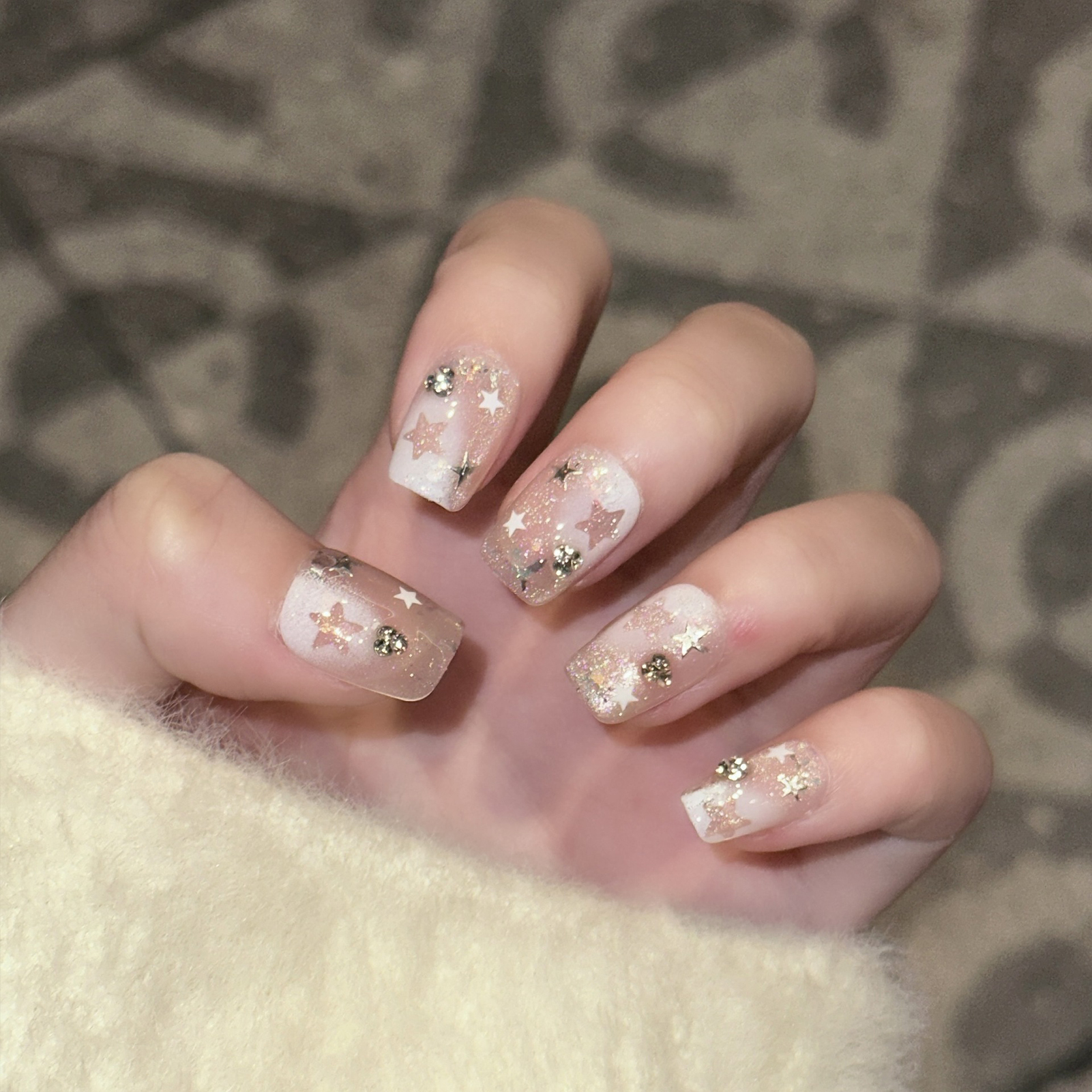 Nail Art Flower - 10PCS Short Square Fake Nails with