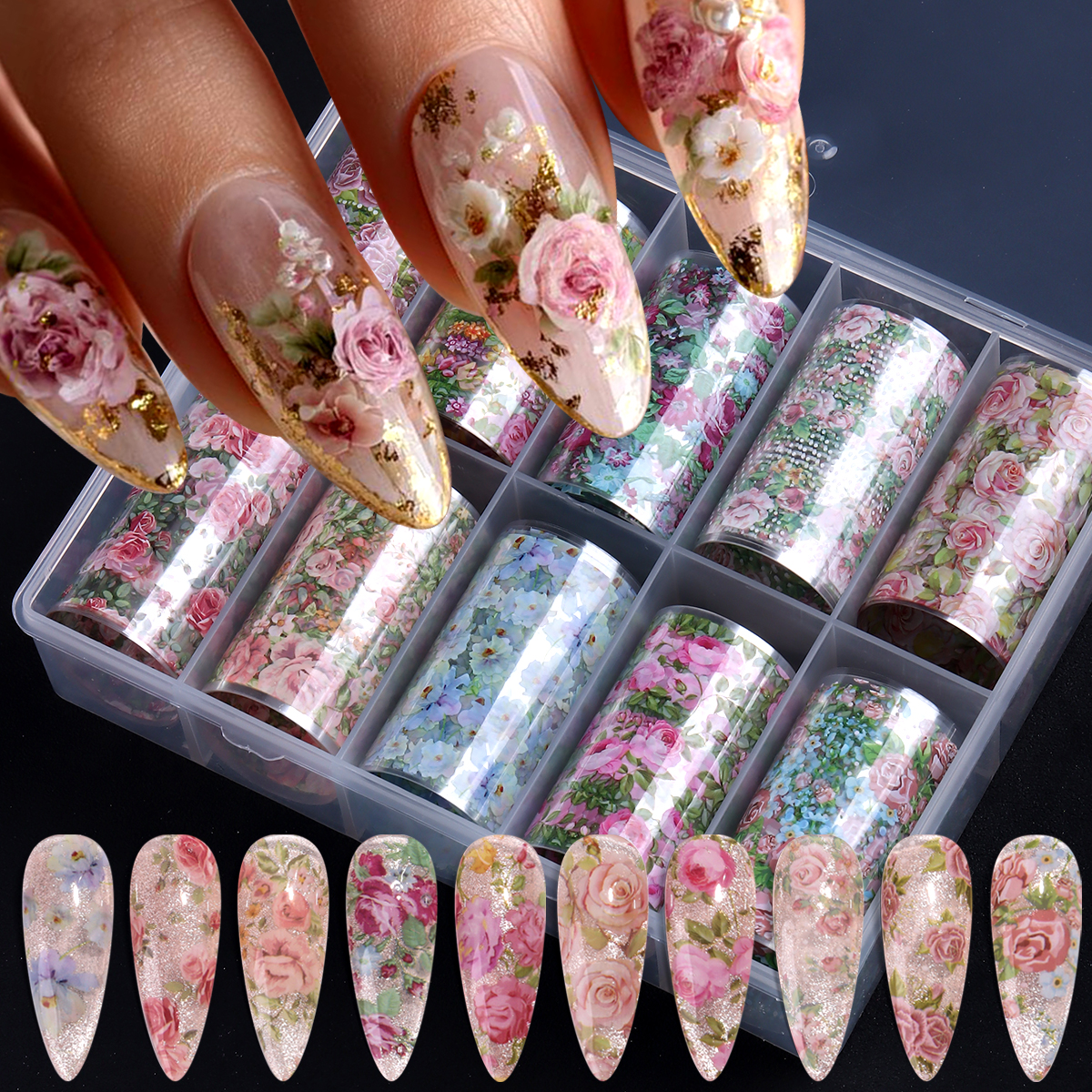 Nail Art Vintage - 10pcs Vintage Blending Spring Flowers Nail