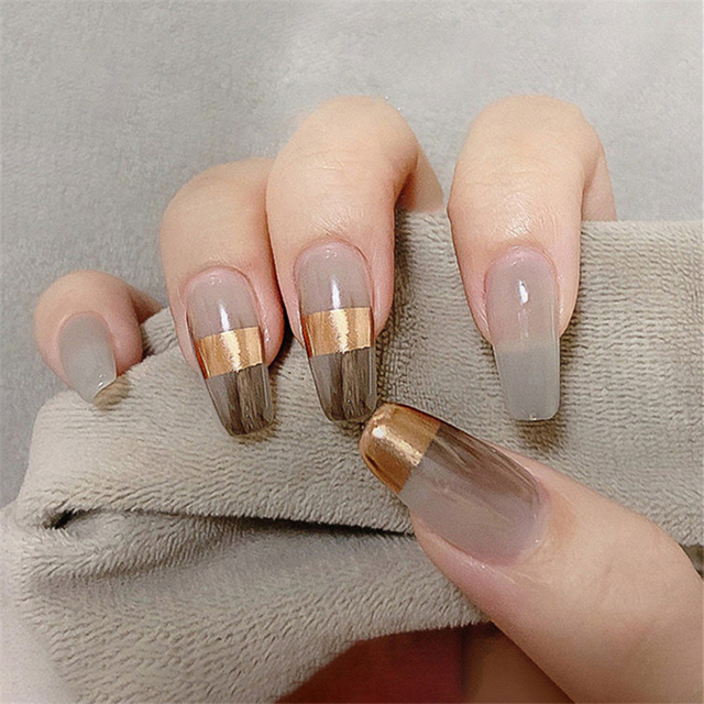 Nail Art Ombre Glitter - 24Pcs Medium Coffin Press on Nails