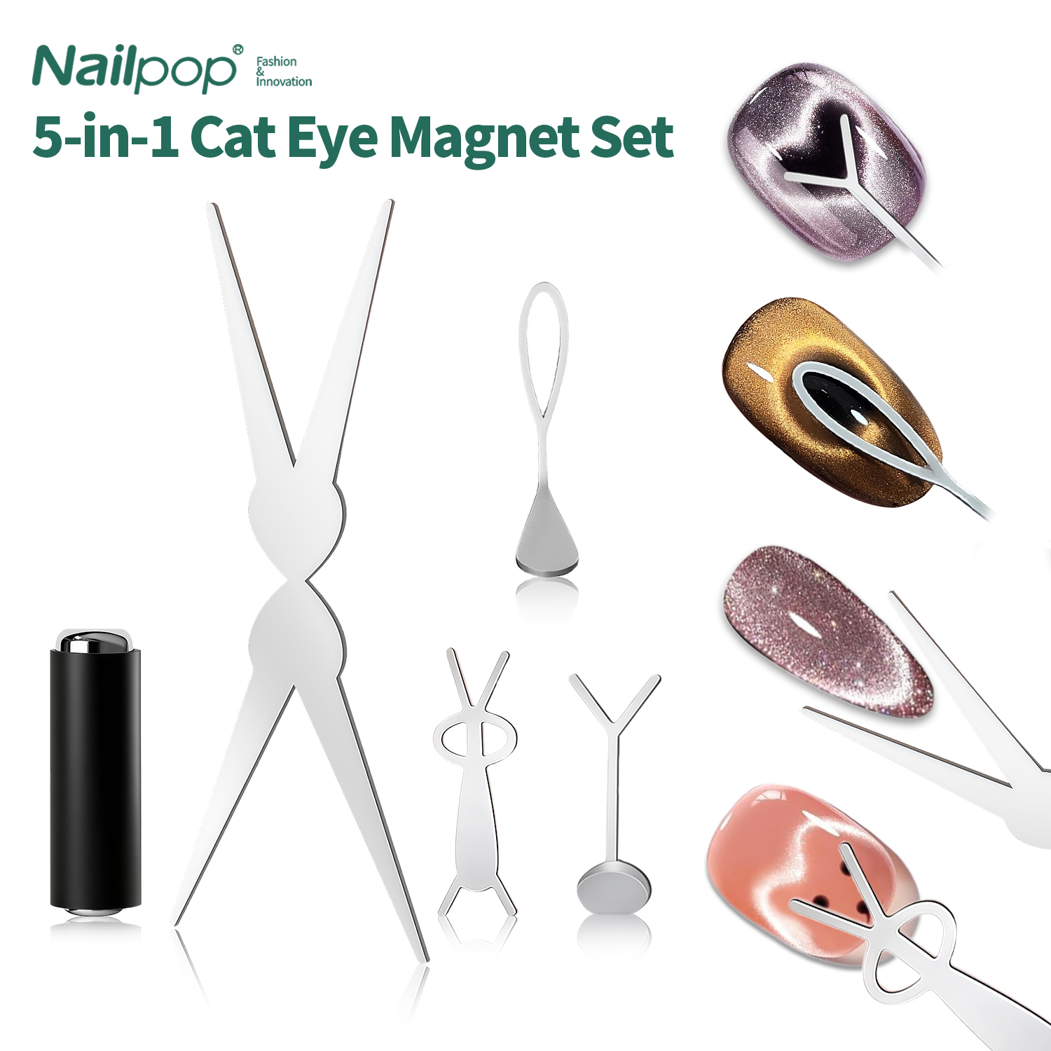 Nail Gel Polish Set - Nailpop Cat Eye Magnet Kit Silver