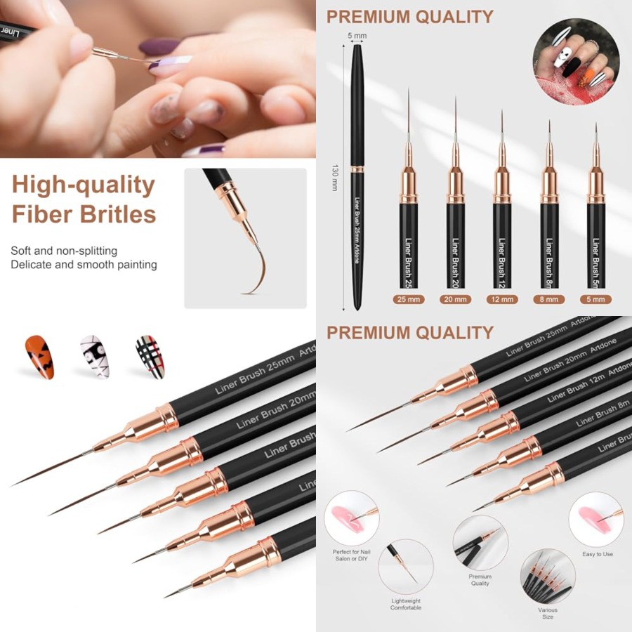 Nail Gel Polish Set - Metallic Nail Art Pens, Liner Brushes