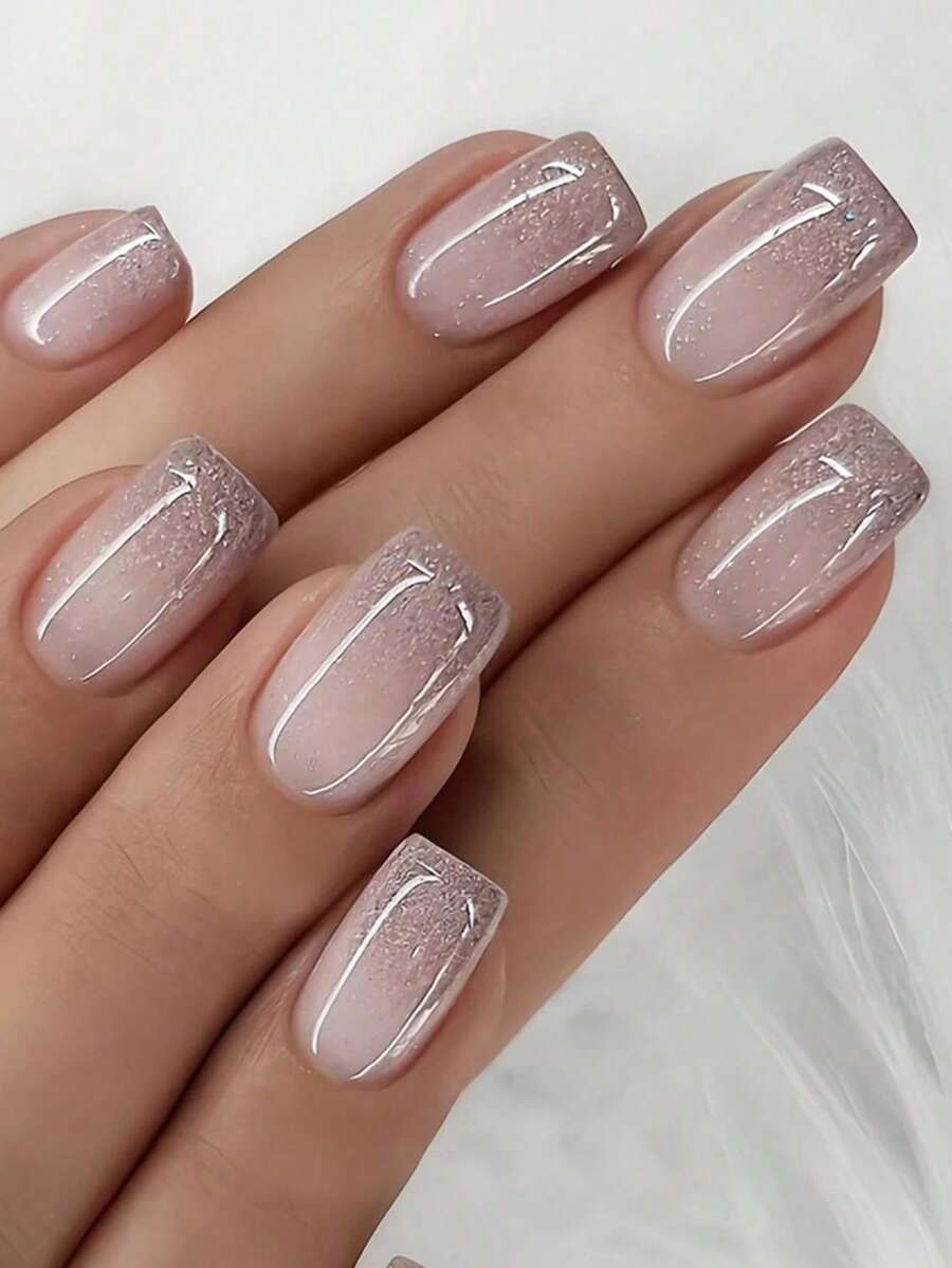 Nail Gel Polish Set - 24 Pieces Square Gradient Glitter Press-On