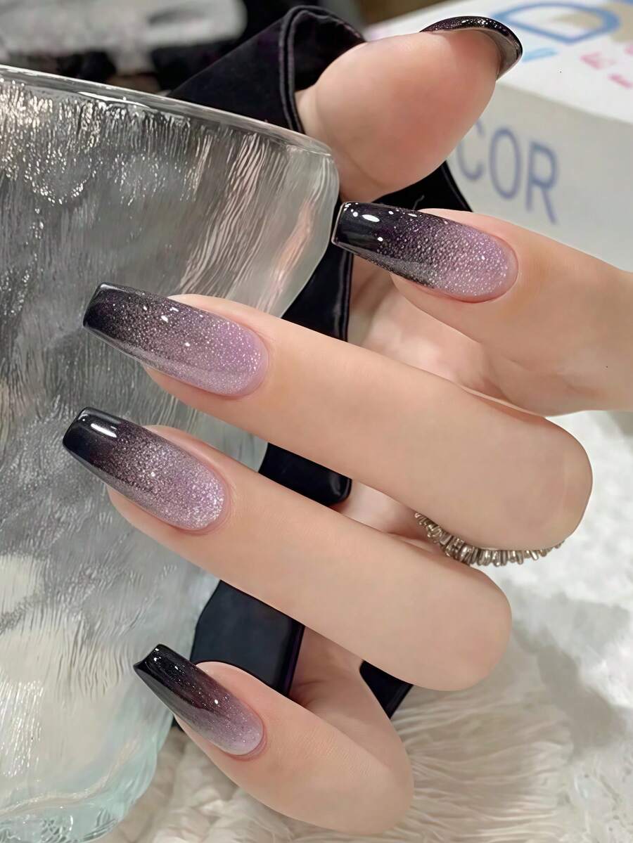 Nail Art Ombre Glitter - 24pcs Women Nail Art Set, Galaxy