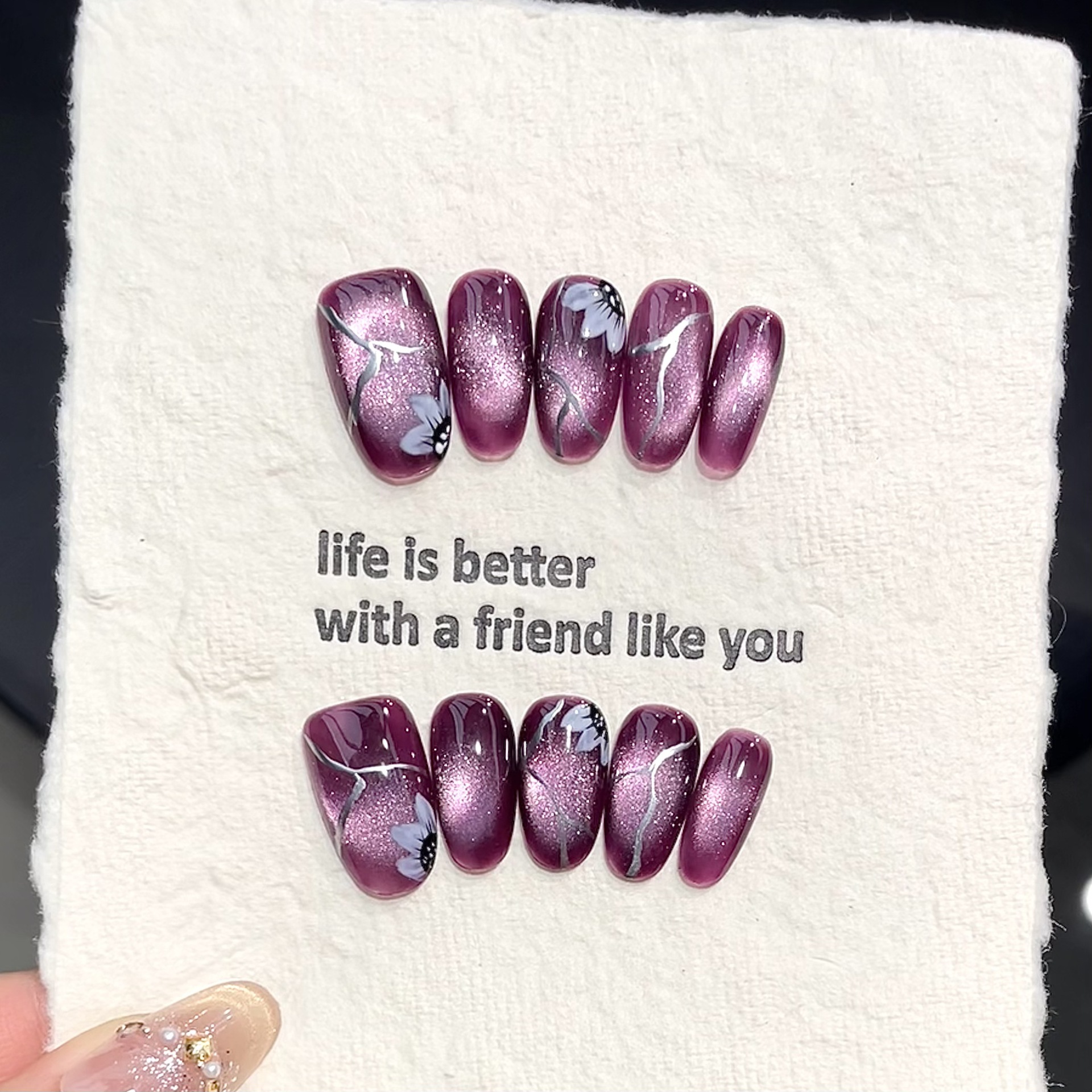 10pcs Handmade Pressed Oval Na - Nail Art Flower incelemesi ve fiyatı