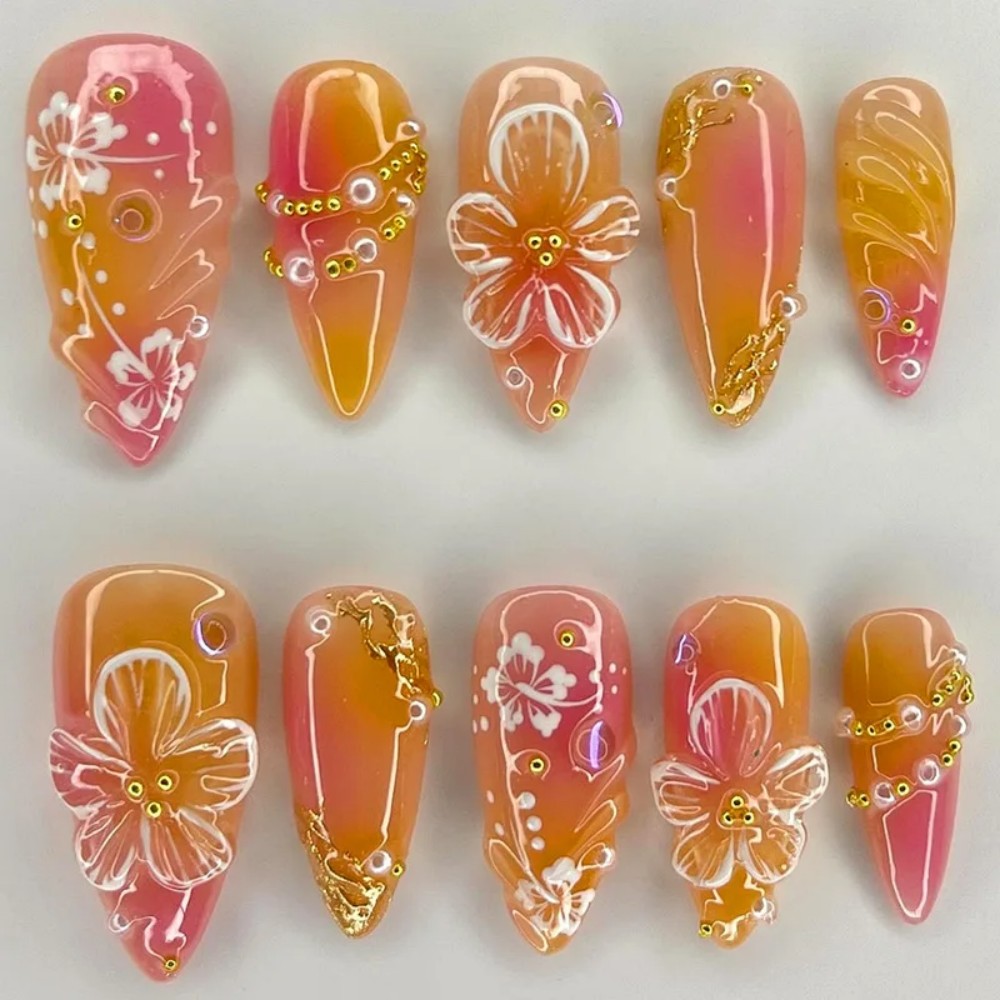 24Pcs Pink Gradient Almond Fak - Nail Art Flower incelemesi ve fiyatı