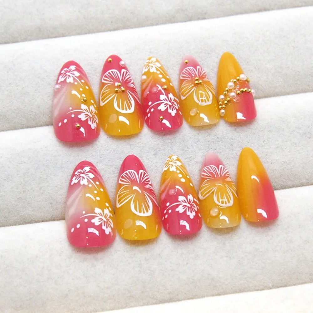 24Pcs Pink Gradient Almond Fak - Nail Art Flower incelemesi ve fiyatı