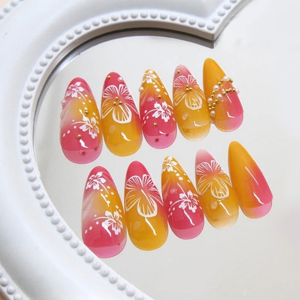 24Pcs Pink Gradient Almond Fak - Nail Art Flower incelemesi ve fiyatı