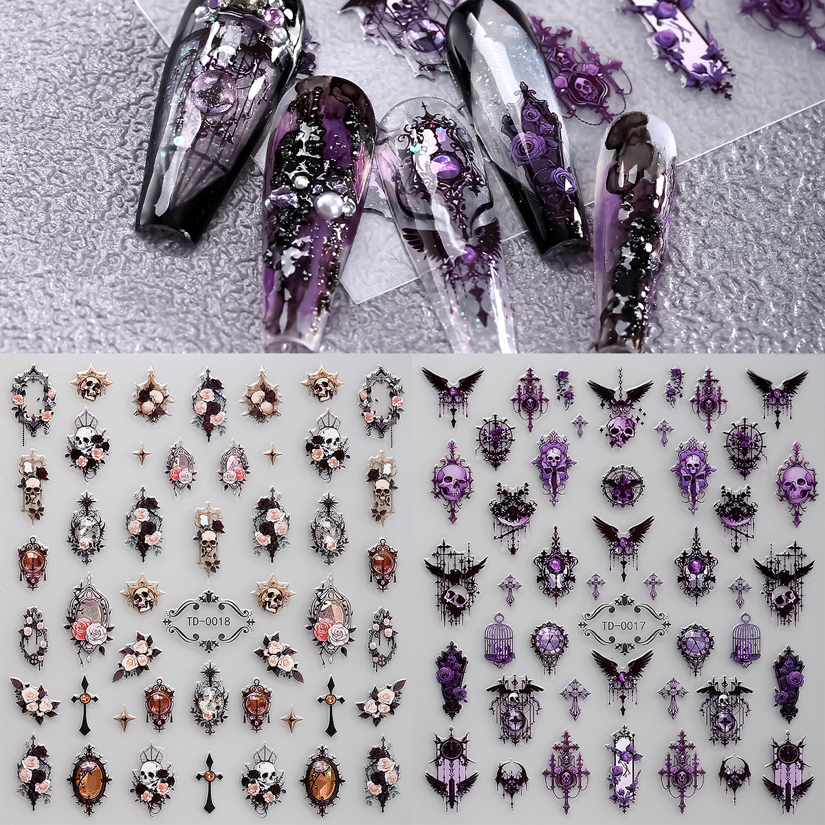 2pcs 5D Pink Purple Gothic Nai - Nail Art Vintage incelemesi ve fiyatı
