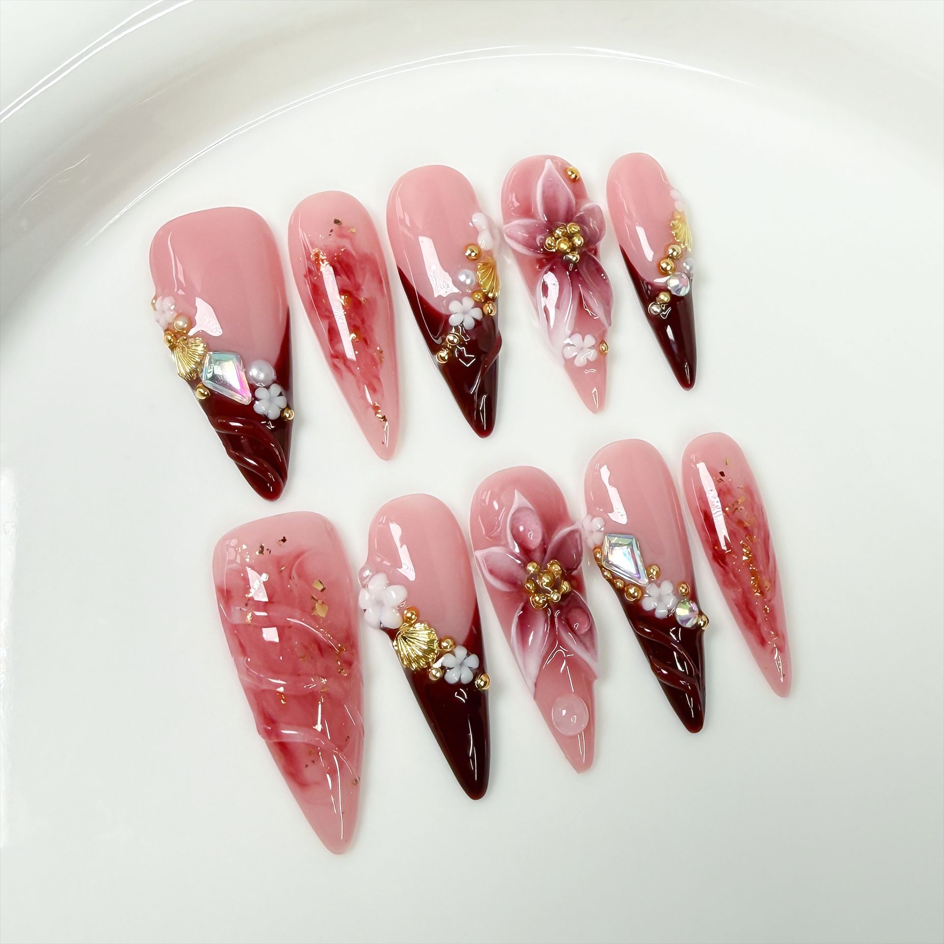 10Pcs Retro Long Stiletto Fake - Nail Art Flower incelemesi ve fiyatı
