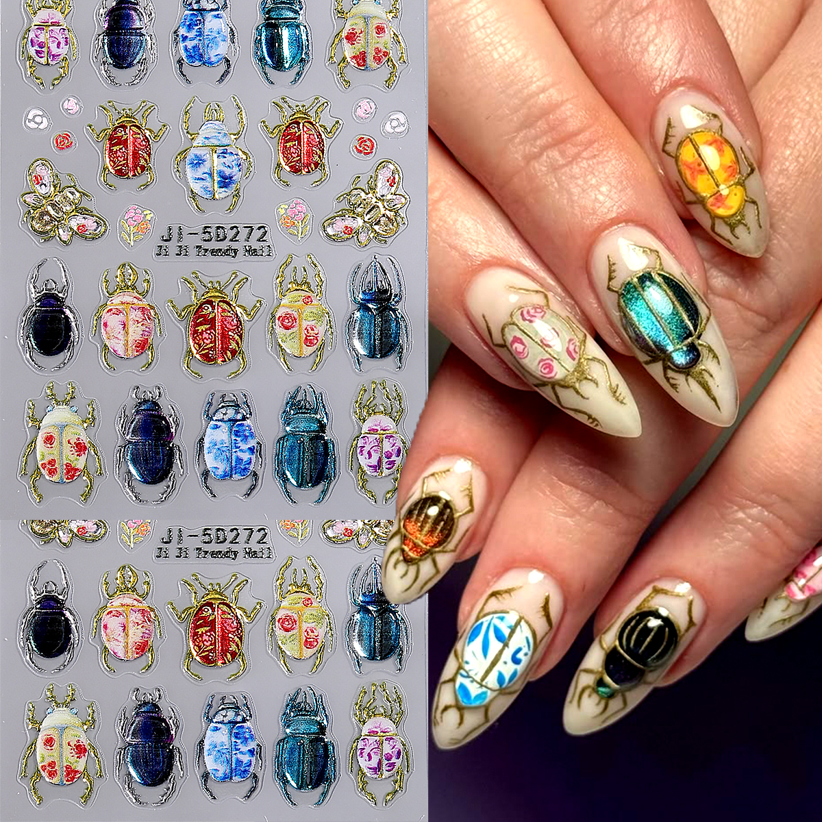 5D Embossed Beetle Nail Sticke - Nail Art Vintage incelemesi ve fiyatı