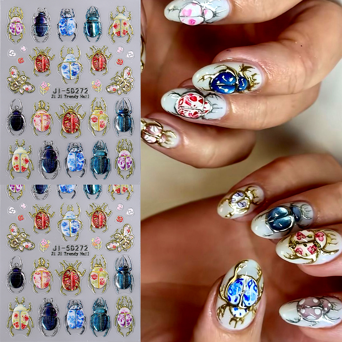 5D Embossed Beetle Nail Sticke - Nail Art Vintage incelemesi ve fiyatı
