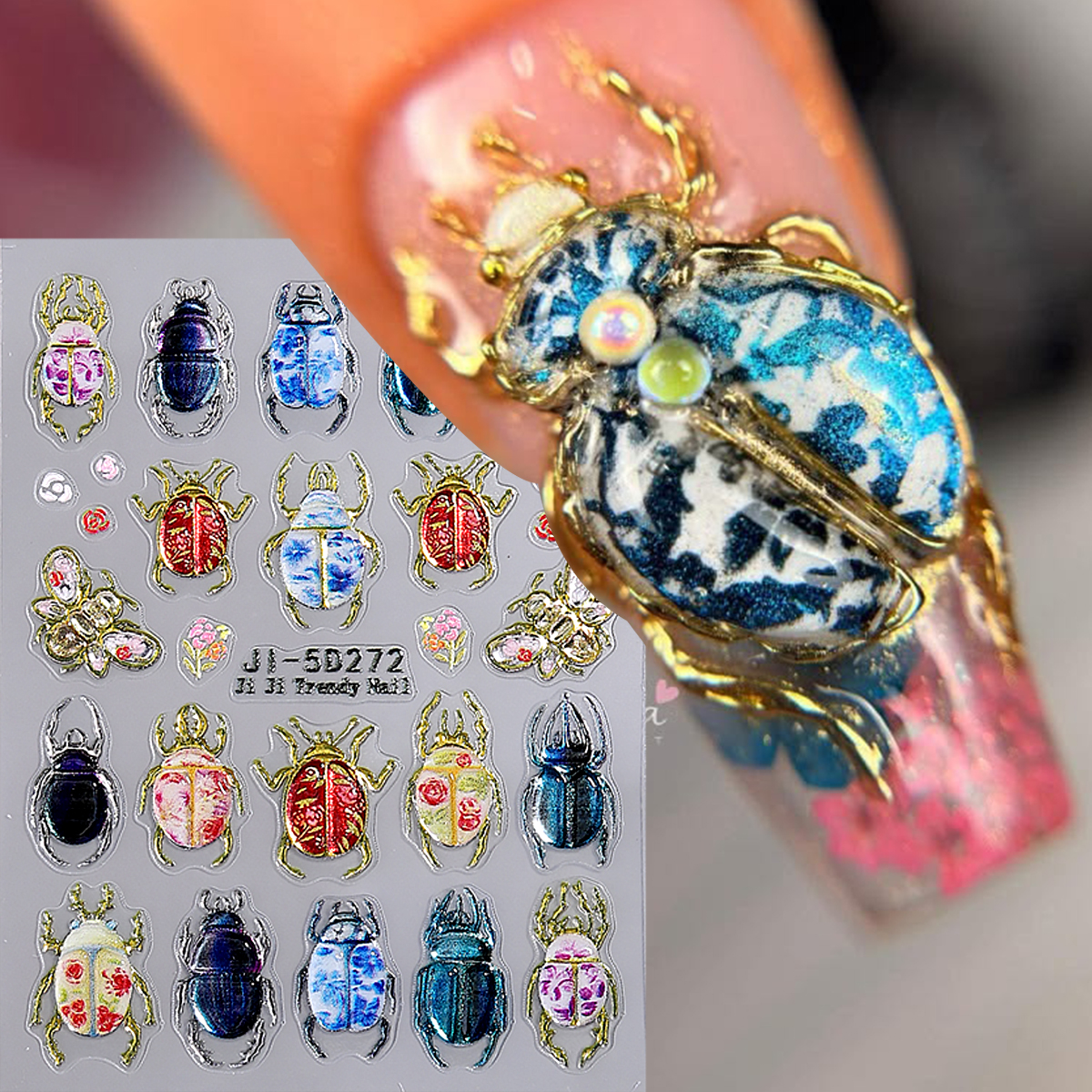 5D Embossed Beetle Nail Sticke - Nail Art Vintage incelemesi ve fiyatı