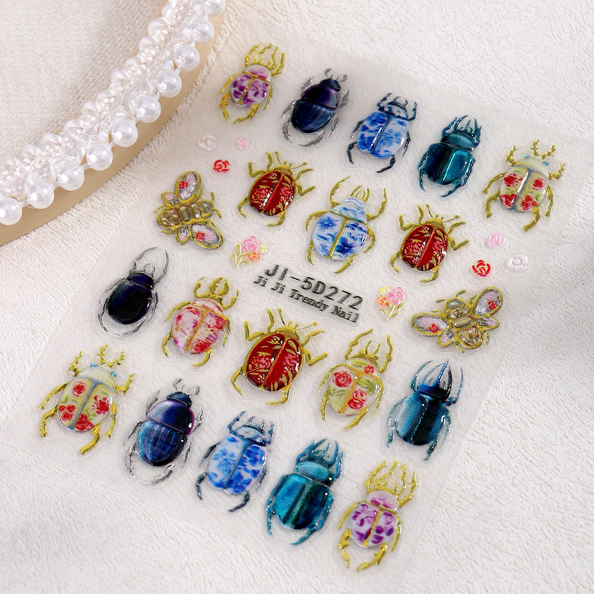 5D Embossed Beetle Nail Sticke - Nail Art Vintage incelemesi ve fiyatı