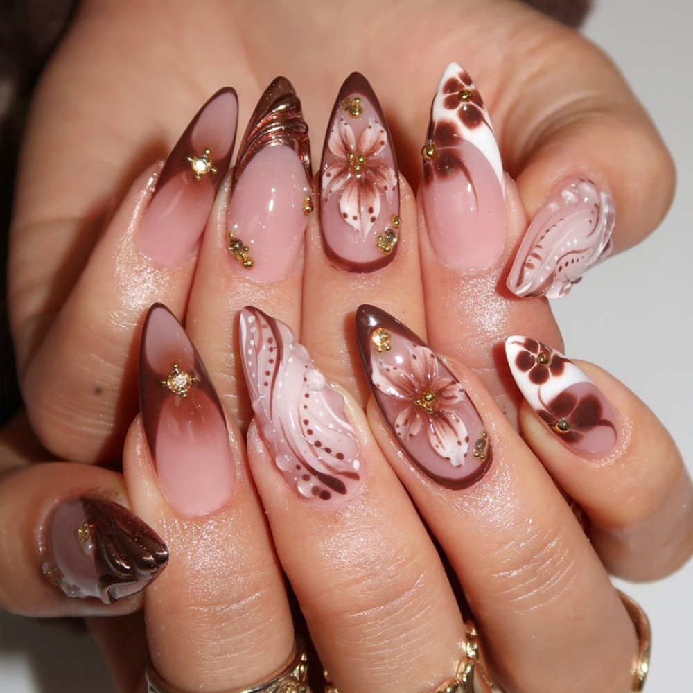 24Pcs 3D French Press On Nails - Nail Art Flower incelemesi ve fiyatı