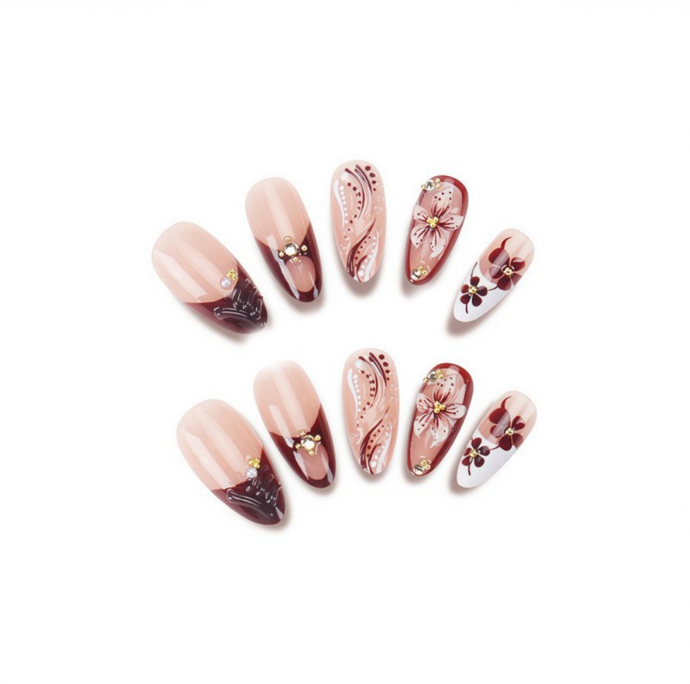 24Pcs 3D French Press On Nails - Nail Art Flower incelemesi ve fiyatı