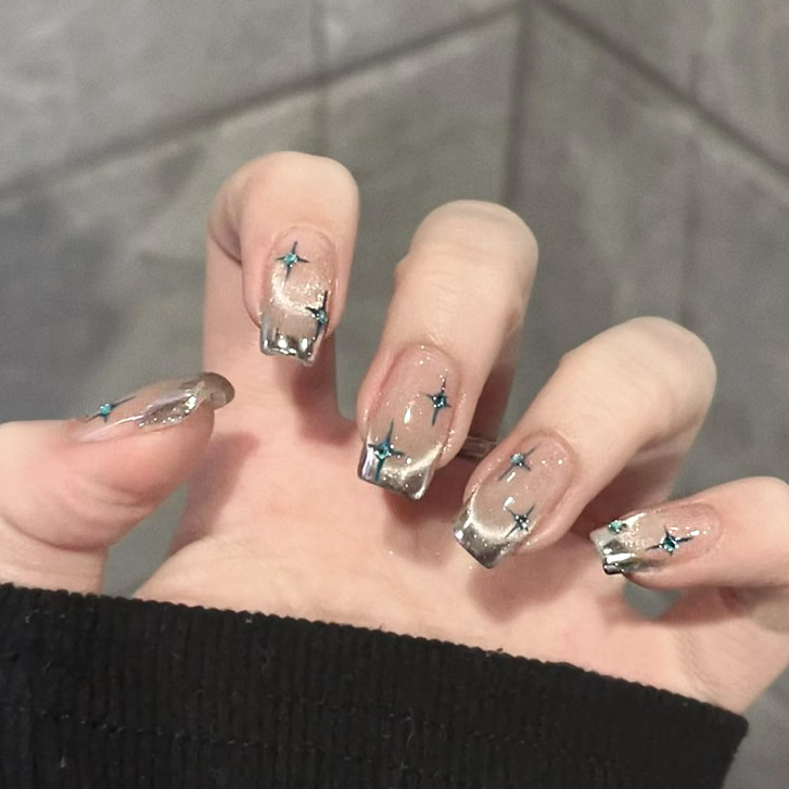 24pcs Short Square Press on Na - Nail Art Ombre Glitter incelemesi ve fiyatı