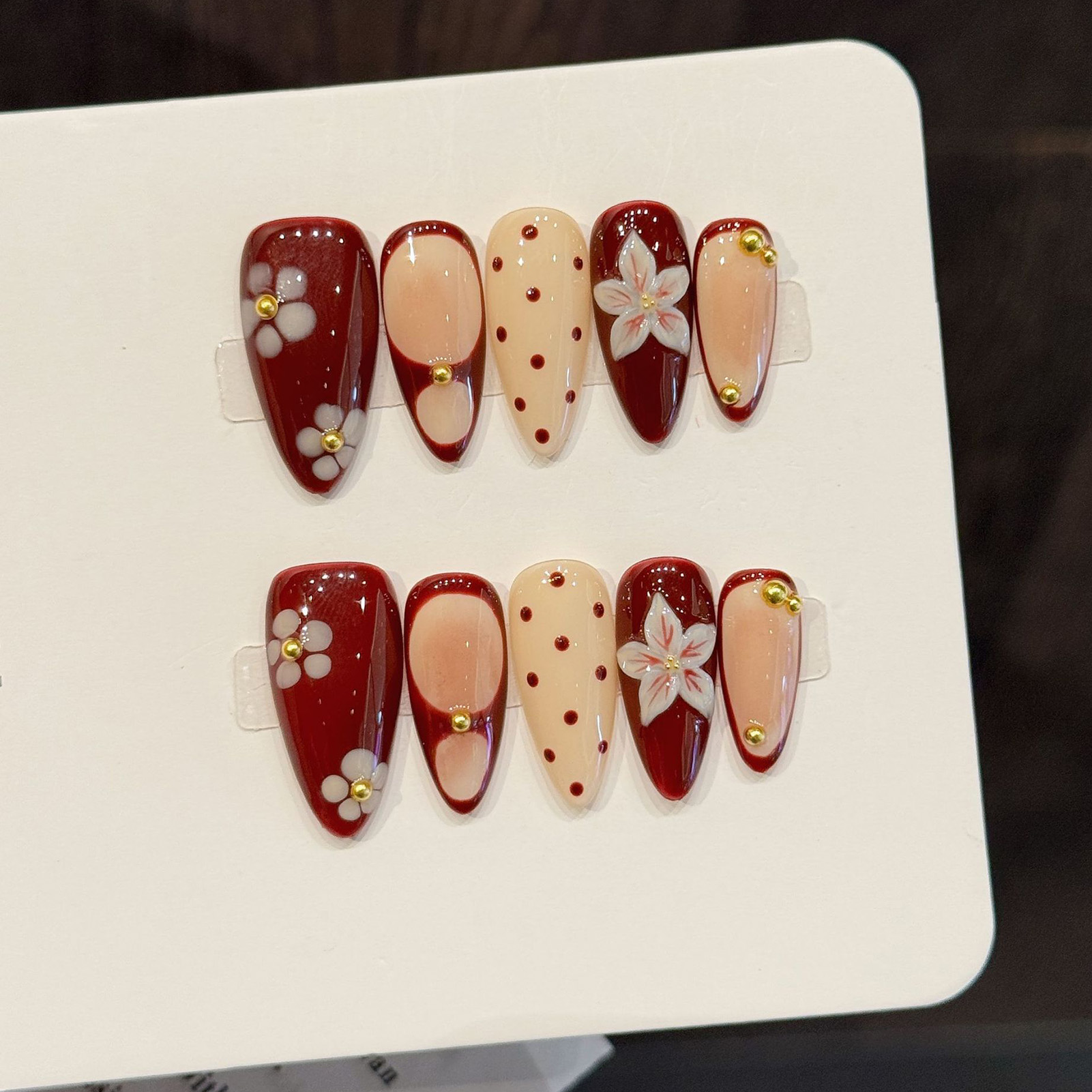 10pcs Handmade Wine Red French - Nail Art Vintage incelemesi ve fiyatı