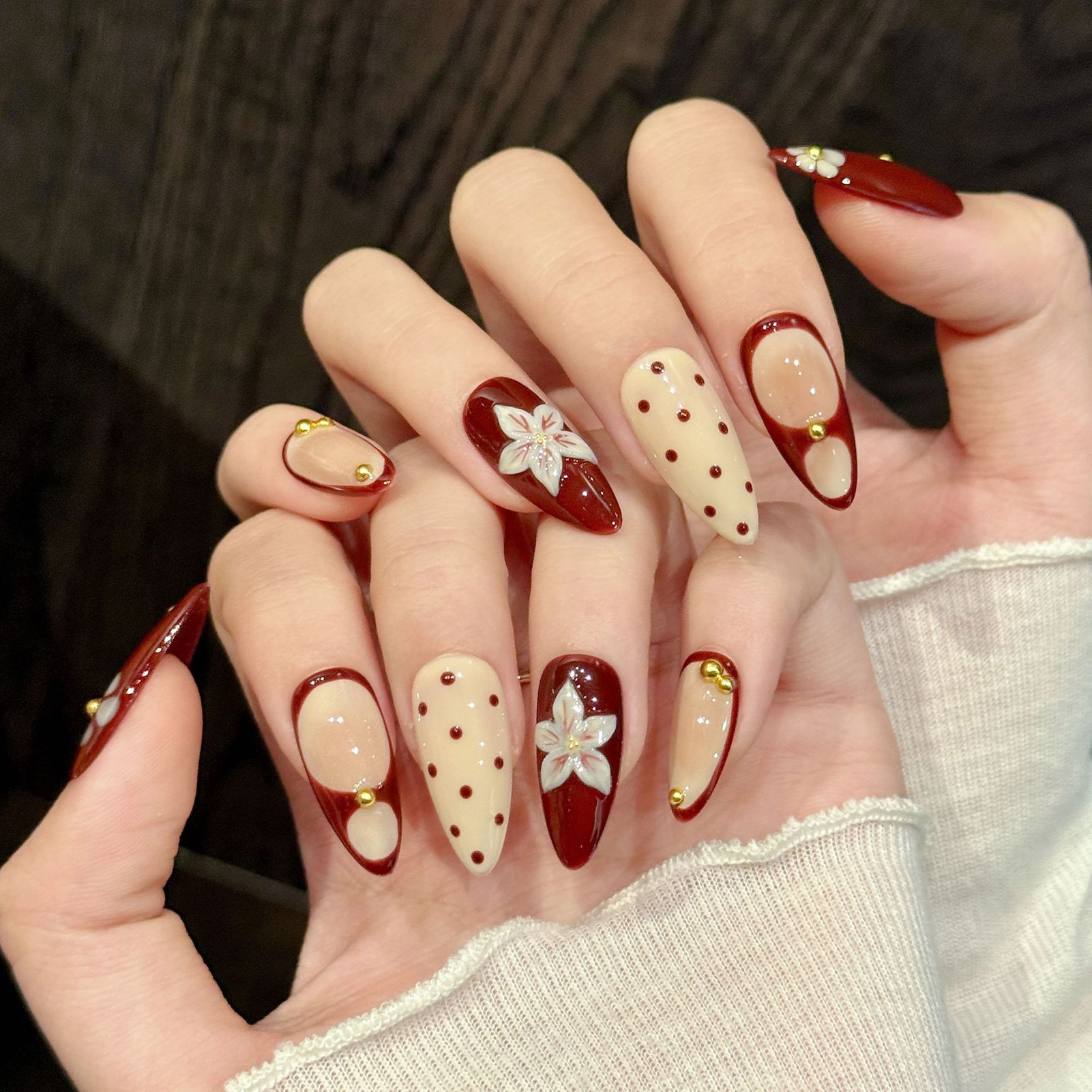 10pcs Handmade Wine Red French - Nail Art Vintage incelemesi ve fiyatı