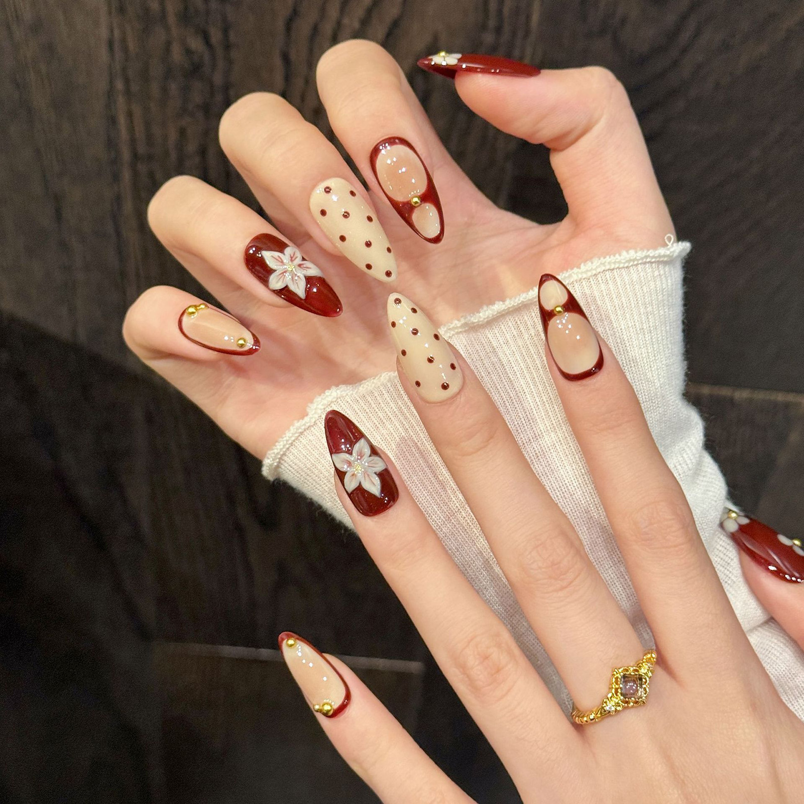 10pcs Handmade Wine Red French - Nail Art Vintage incelemesi ve fiyatı